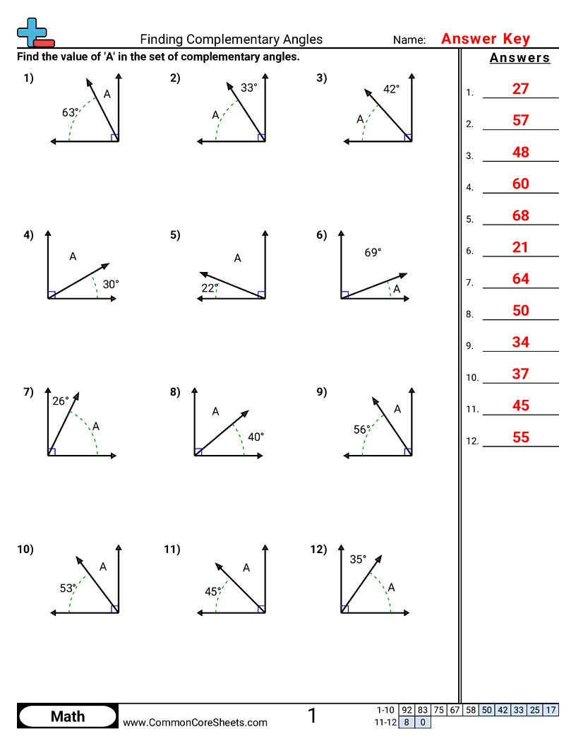 7g5 Worksheets - finding-complementary-angles worksheet