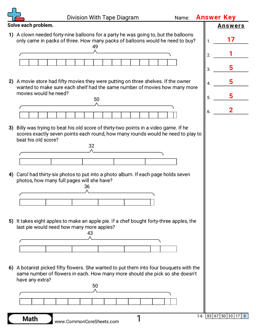 Tape Diagram Worksheets - division-with-tape-diagram worksheet