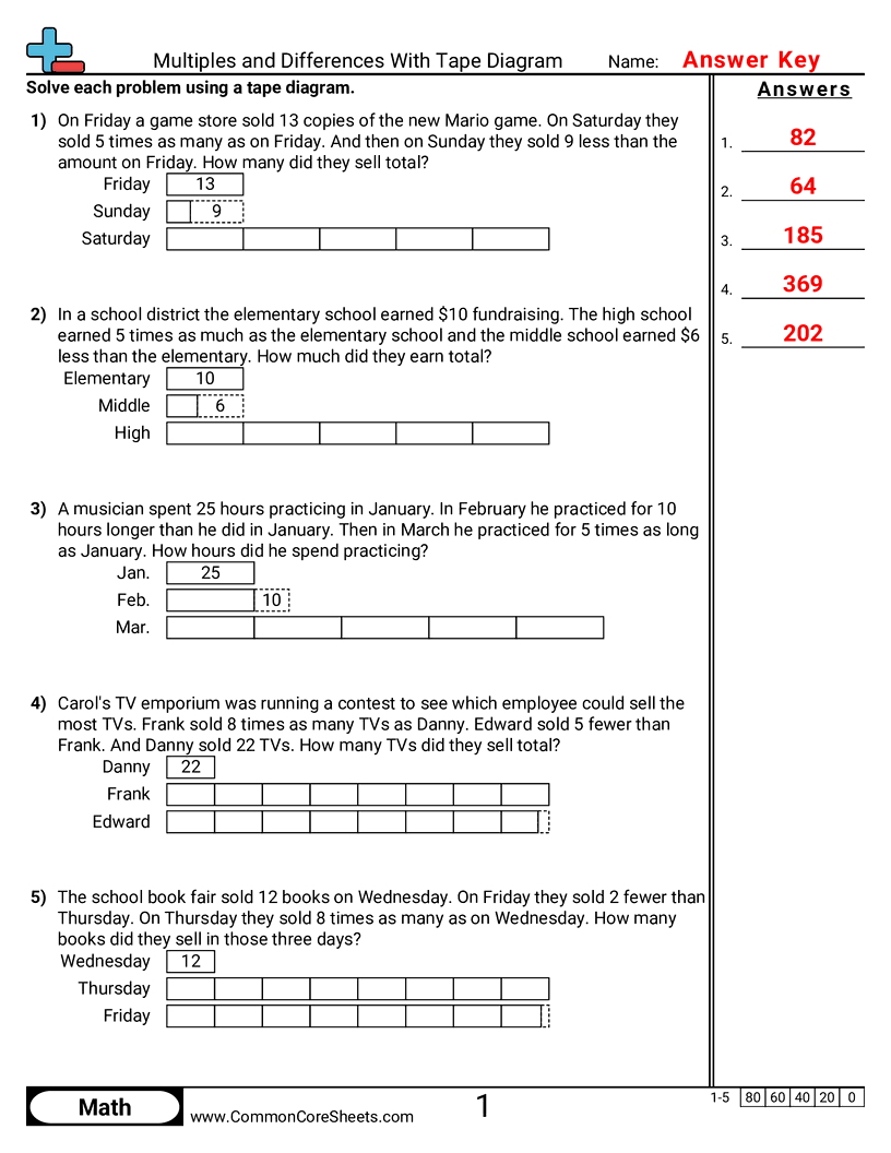 Tape Diagram Worksheets - multiples-and-differences-with-tape-diagram worksheet