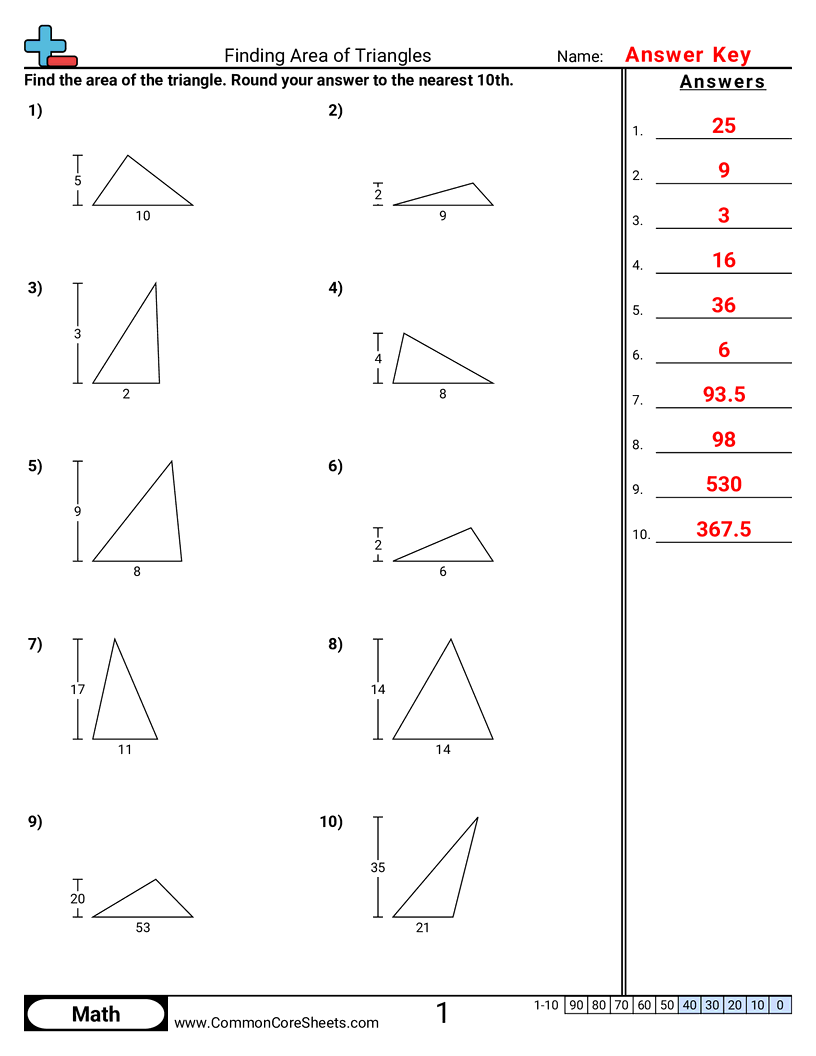 6g1 Worksheets - area-of-triangles-base-and-height worksheet
