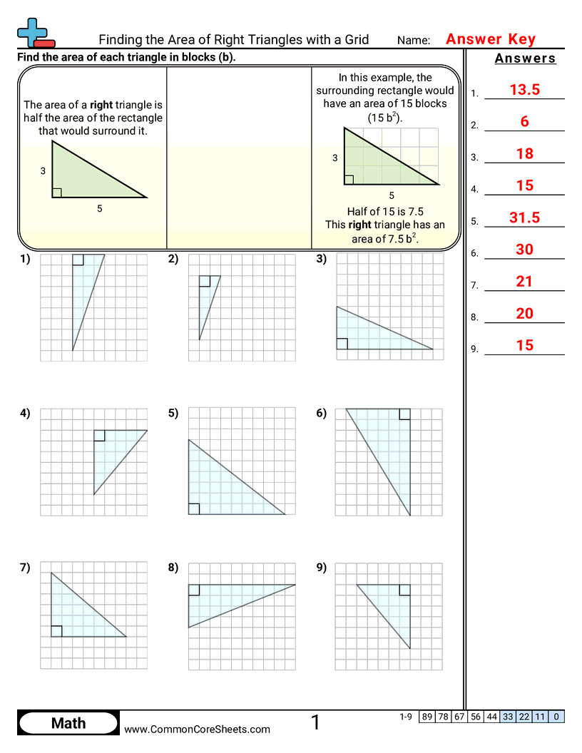 6g1 Worksheets - finding-the-area-of-right-triangles-with-a-grid worksheet