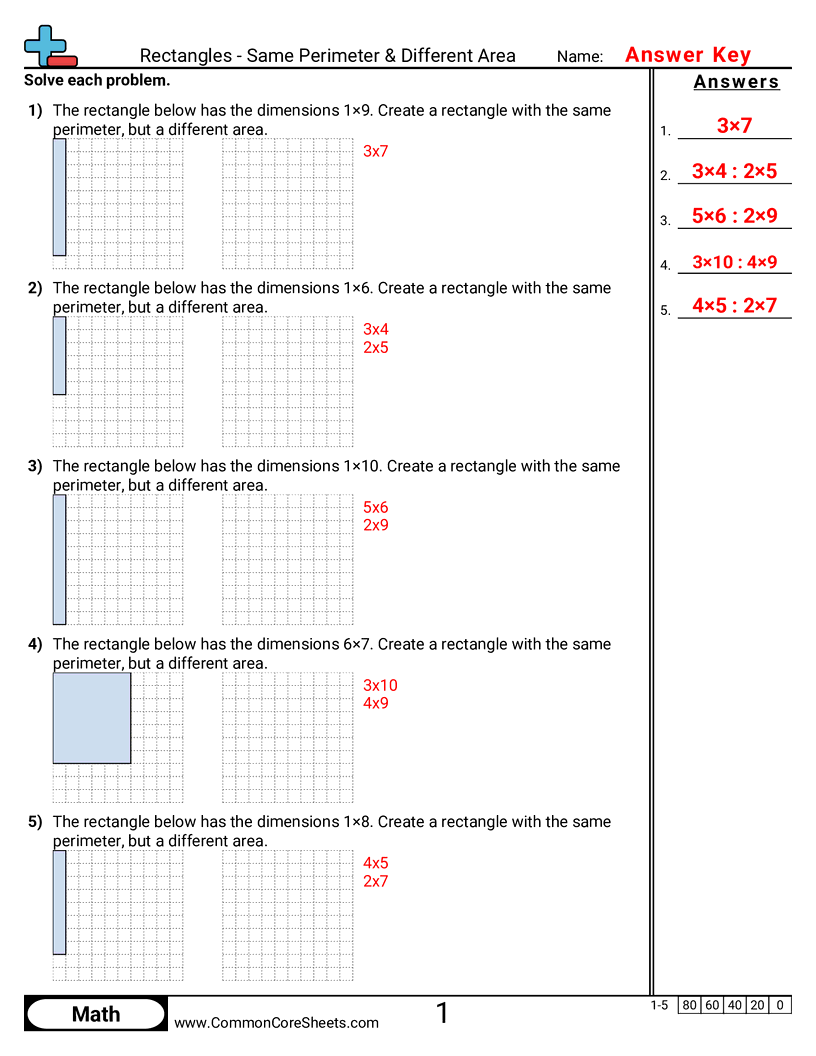Area & Perimeter Worksheets - rectangles-same-perimeter-different-area worksheet