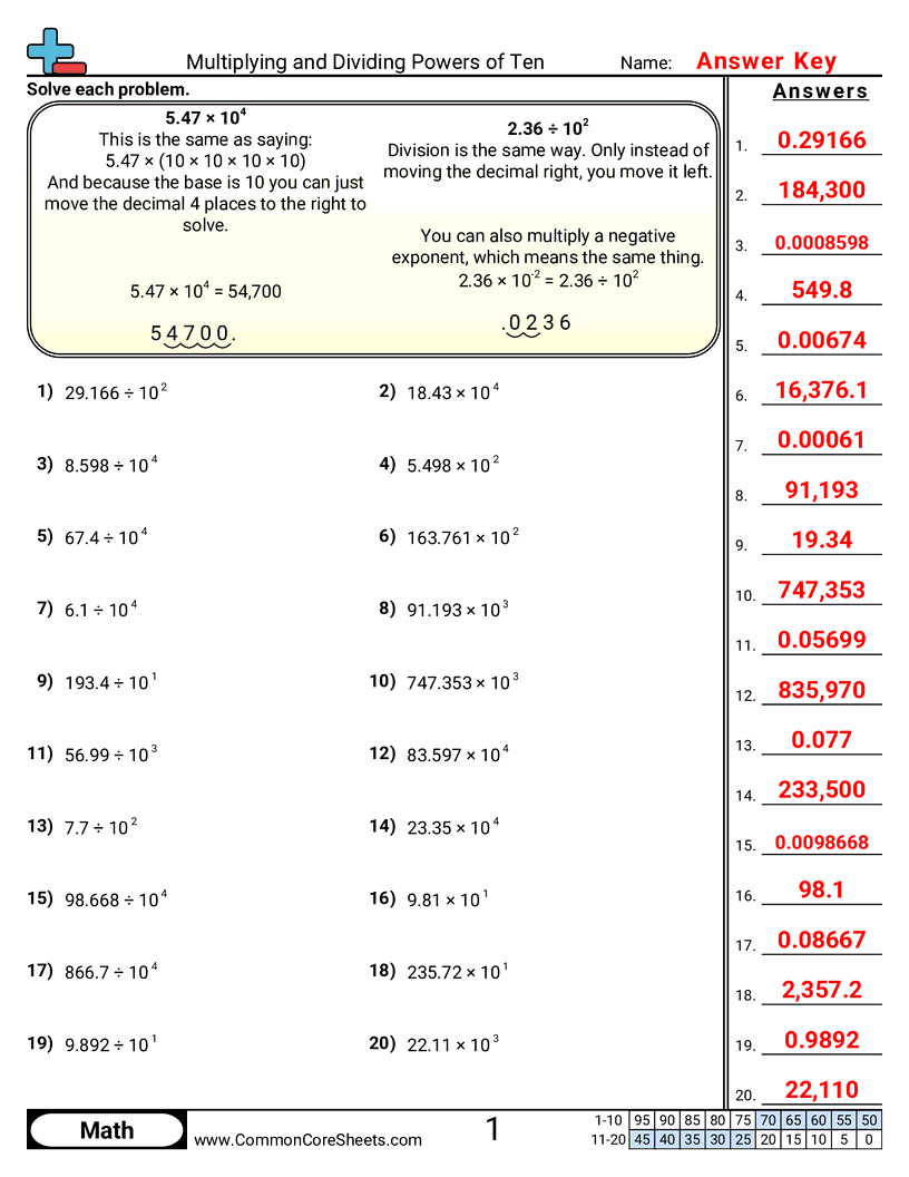 Decimal Worksheets - multiplying-and-dividing-powers-of-ten worksheet