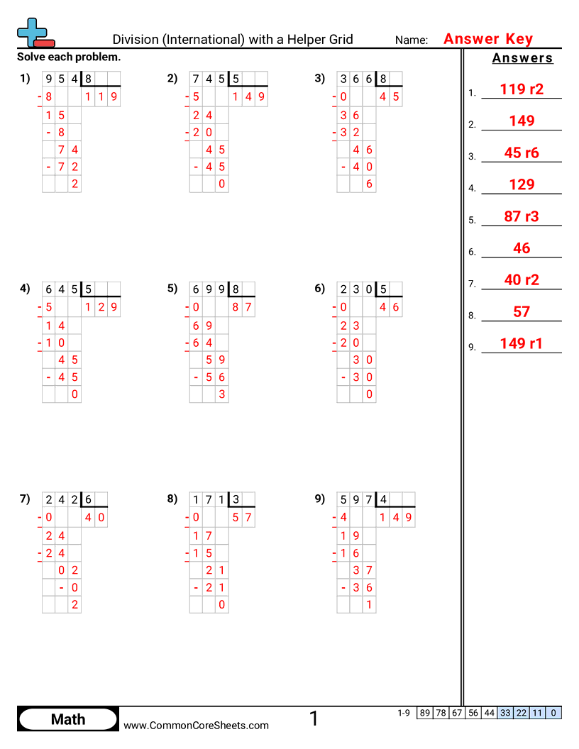 Division Worksheets - division-international-with-a-helper-grid worksheet