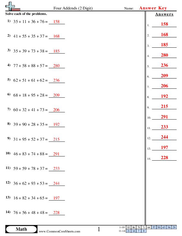  - four-addends-2-digit worksheet