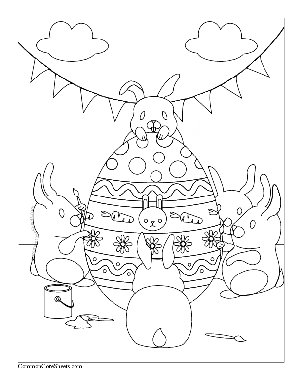 Coloring Sheets - Bunnies Decorating Egg worksheet