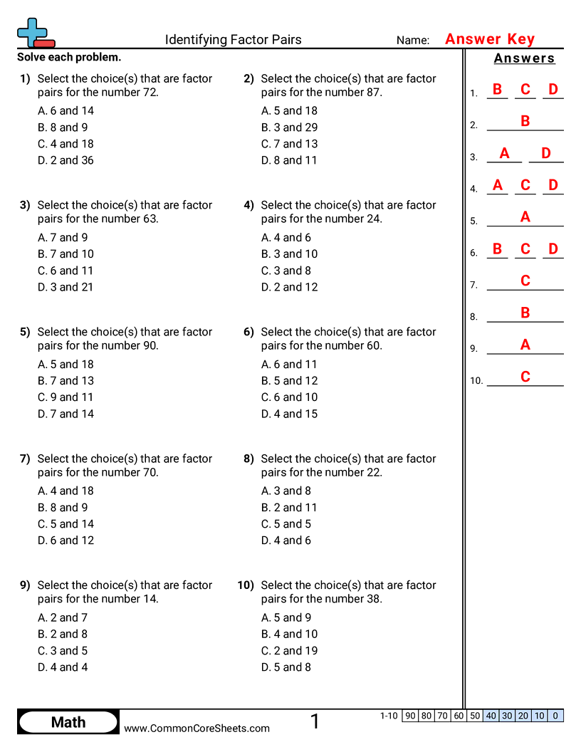 4oa4 Worksheets - identifying-factor-pairs worksheet