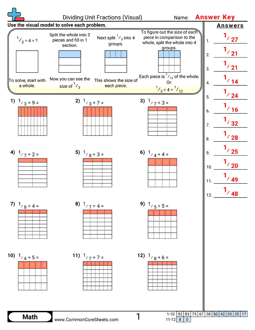 5nf7a Worksheets - dividing-unit-fractions-visual worksheet