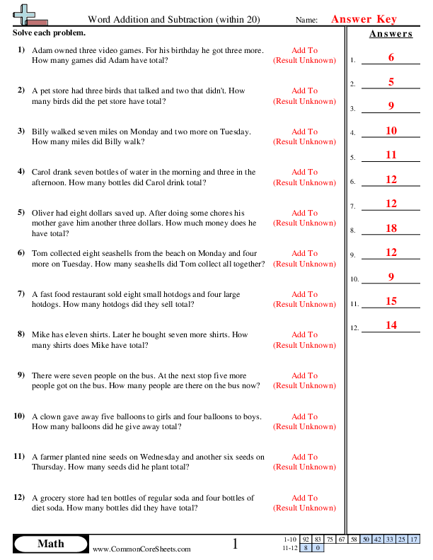  - word-addition-within-20 worksheet