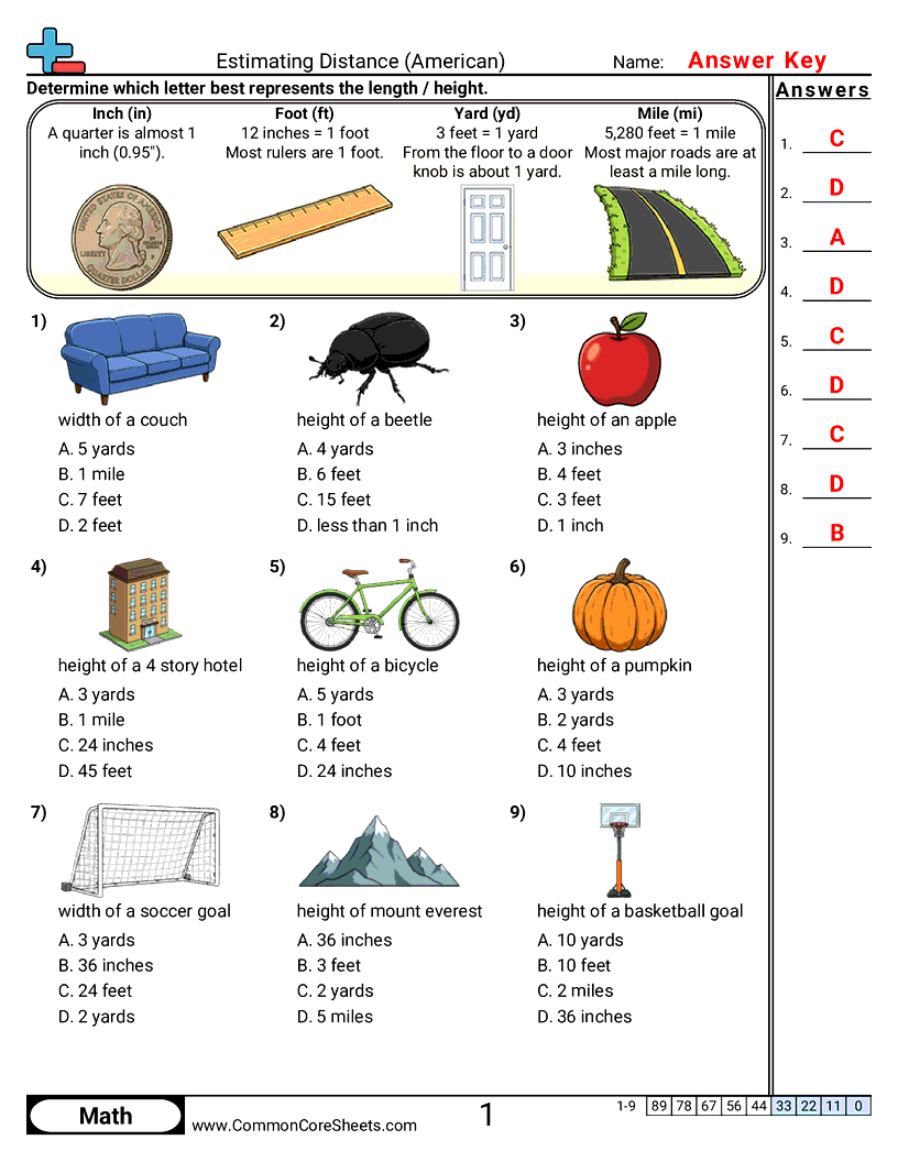 Measurement Worksheets - estimating-length-american worksheet