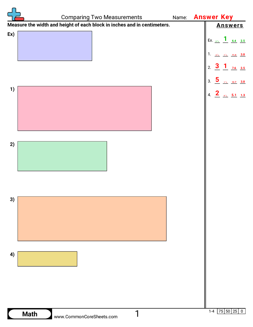 Measurement Worksheets - comparing-two-measurements-width-height worksheet