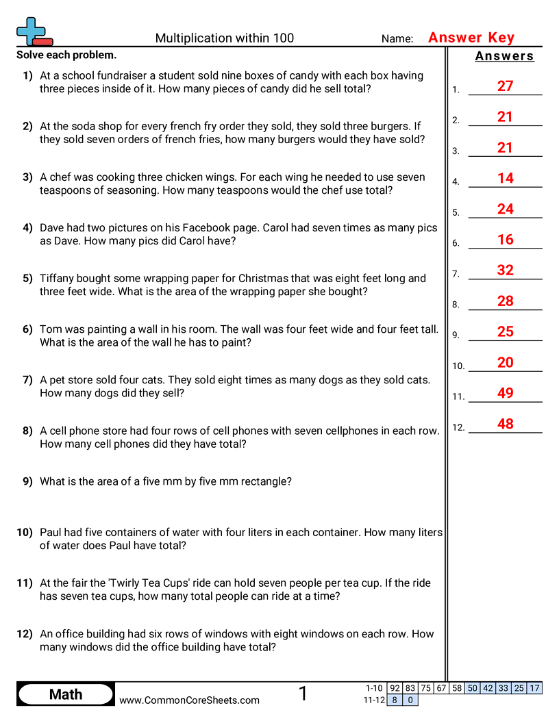 Multiplication Worksheets - word-multiplication-within-100 worksheet