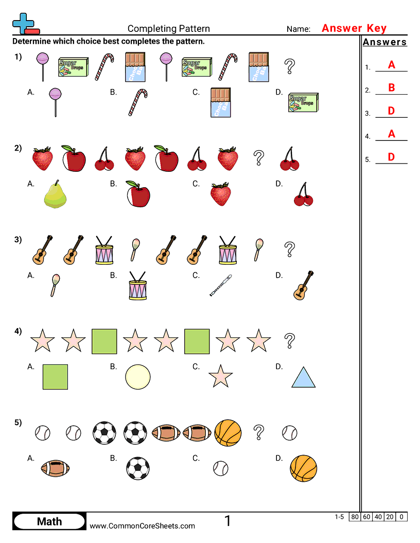 Patterns & Function Machine Worksheets - continuing-patterns-visual worksheet