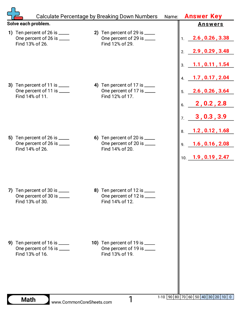Percent Worksheets - calculate-percentage-by-breaking-down-numbers worksheet
