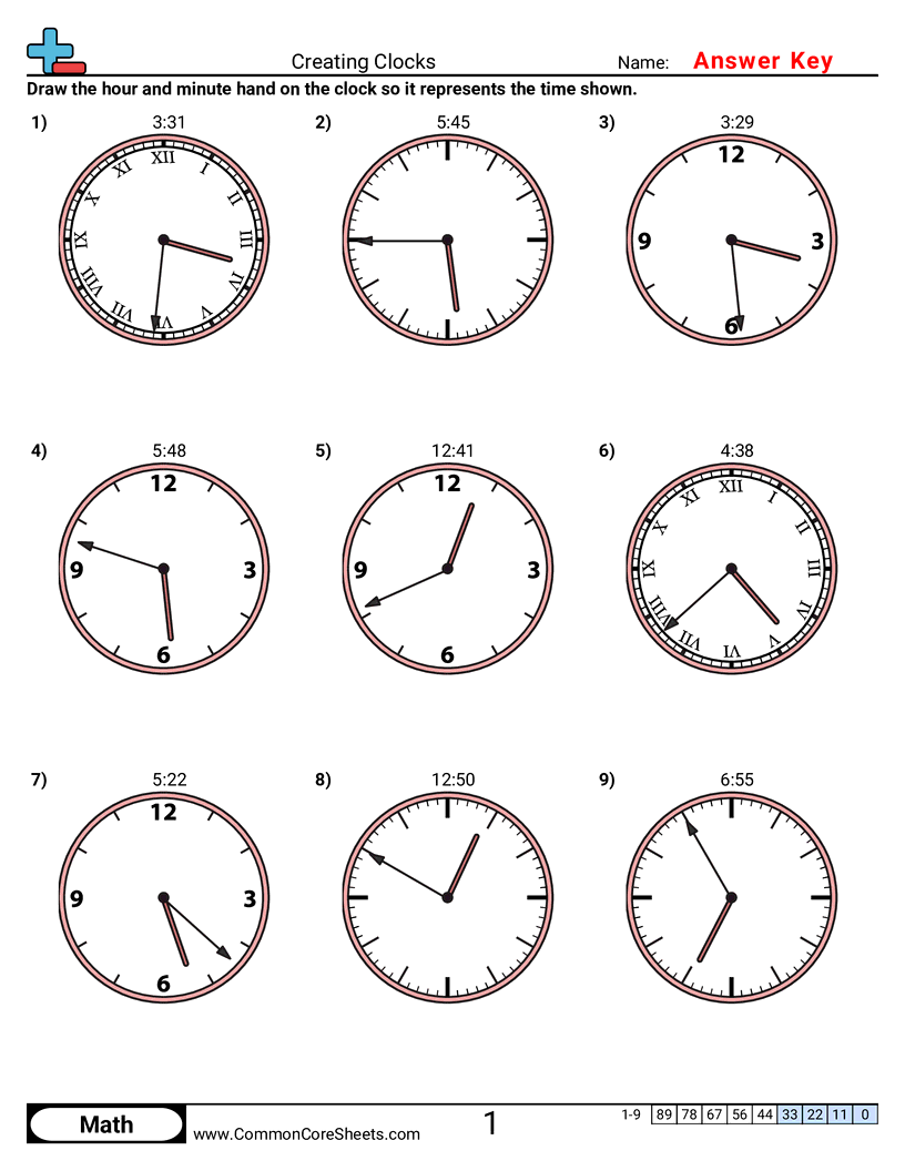 Time Worksheets - creating-clocks-1-minute-increments worksheet