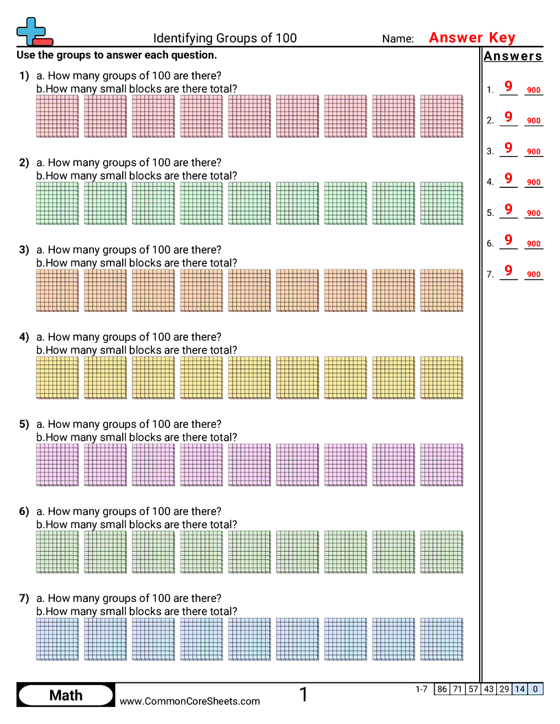 Value & Place Value Worksheets - identifying-groups-of-100 worksheet