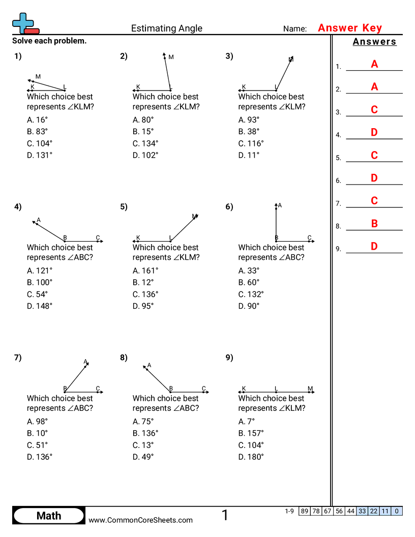 reading angles Worksheets - angle-estimation worksheet